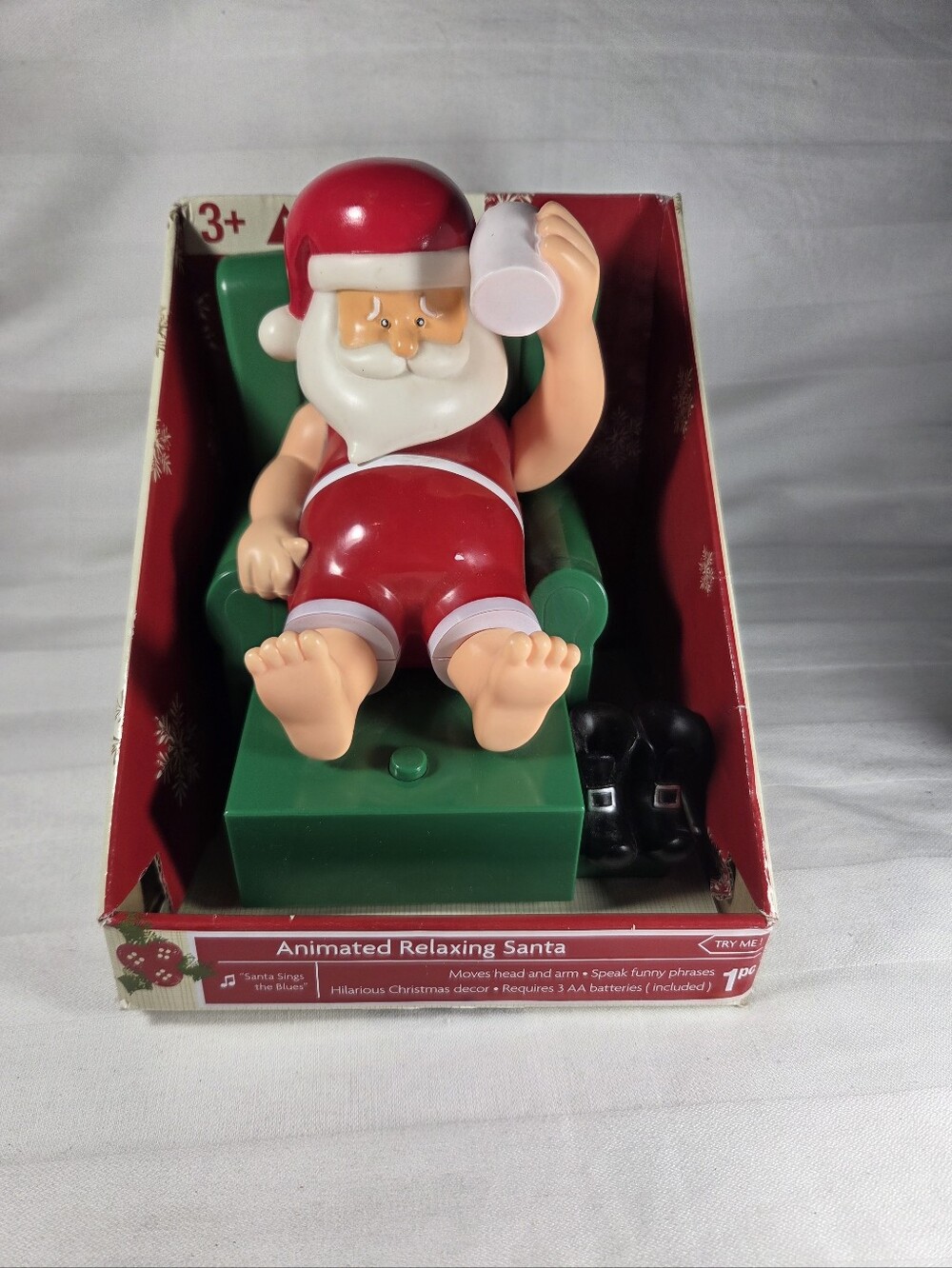 Gemmy Animated Relaxing Santa Figure Holiday Christmas Decor Sings The Blues